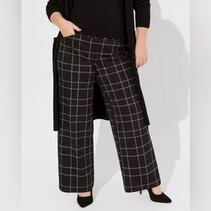Studio By Torrid Pull On Pixie Wide Leg Luxe Ponte Pant Black Plaid Plus Size 1